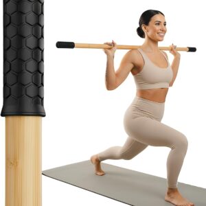 5ft Yoga Stick Made from Natural Bamboo - Stretching Stick for Mobility, Balance, Pilates & Physical Therapy - Exercise Stick with Non-Slip Ends - Includes 20+ Video Tutorials