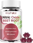 Nitric Oxide Beet Root Gummies with Grapeseed Powder, Pomegranate Powder, Vitamin C & B12 – Sugar-Free, Mixed Berry Flavor – 60 Gummies