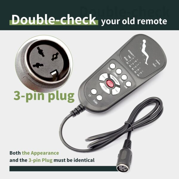 3 Pin Replacement Massage Function Remote Handset Controller for Recliner Lift Chair, Controls 1 Lifting Up/Down Motor 4 Sets of Vibration Motors 1 Heating Pad