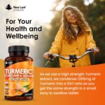 Turmeric Tablets - High Strength Extract with Black Pepper & Ginger (365 Tablets) Active 95% Turmeric Curcumin Supplements, Vegan, GMP, GMO Free Gluten Free, UK Made by New Leaf