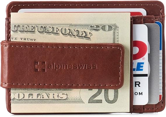 Alpine Swiss Harper Mens RFID Slim Money Clip Front Pocket Wallet Minimalist Leather ID Card Holder