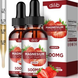 (2 Pack) Magnesium Glycinate Supplement, Liquid Magnesium Glycinate Liquid Drops 500mg-Support Stress Relief, Relaxation, Mood, Sleep, Bone & Muscle-4 Fl Oz, Vegan, Strawberry Flavor