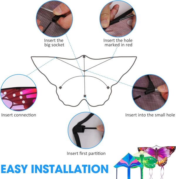3 Pack Large Kites - Butterfly Delta Dragonfly Kites Easy to Fly for Adults Kids Beach Park Outdoor Game Activities, Gifts for Easter and Festival