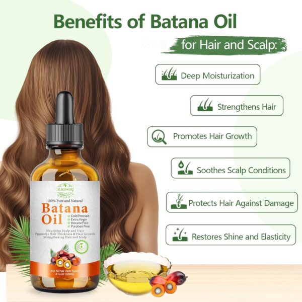 Batana Oil for Hair Growth Organic Raw Batana Hair Oil Natural Cold Pressed Pure Glass Bottle Oils to Thicken Brows, Repair Hair & Scalp, Fights Frizz, All Hair Types (2 fl oz) by MMPANG