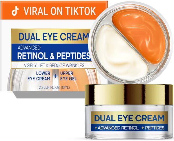 SKIN ULTIMA Dual Eye Cream with Advanced Retinol, Peptides, Caffeine for Puffy Eyes and Dark Circles, Wrinkles, Anti Aging, Under Eye Bags Treatment, Instant Tightener, Fragrance Free, 0.68 OZ