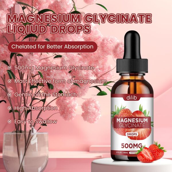 (2 Pack) Magnesium Glycinate Supplement, Liquid Magnesium Glycinate Liquid Drops 500mg-Support Stress Relief, Relaxation, Mood, Sleep, Bone & Muscle-4 Fl Oz, Vegan, Strawberry Flavor