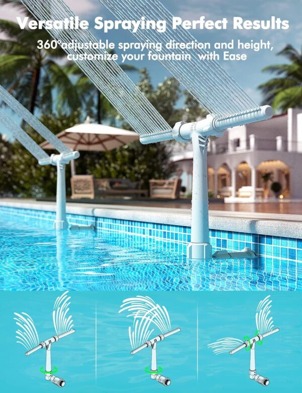 [Patent Pending] 2025 Upgrade Pool Fountain - Dual Spray Water Fountains for Above Ground/Inground Pools, 2-in-1 Adjustable Waterfall Pool Sprinkler Fountain
