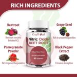 Nitric Oxide Beet Root Gummies with Grapeseed Powder, Pomegranate Powder, Vitamin C & B12 – Sugar-Free, Mixed Berry Flavor – 60 Gummies