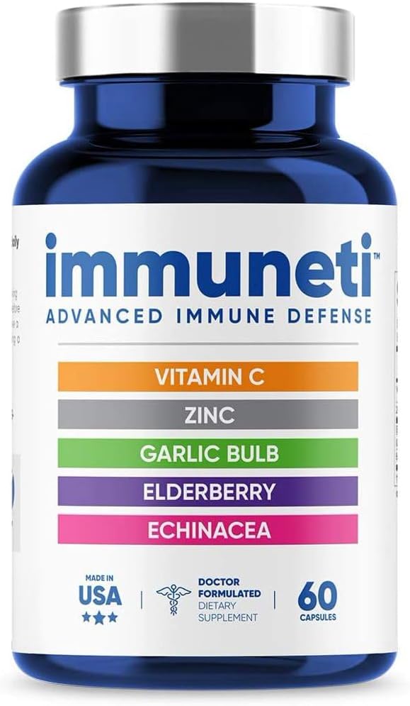 Immuneti - Advanced Immune Defense, 5-in-1 Powerful Blend of Vitamin C, Zinc, Elderberries, Garlic Bulb, Echinacea - 5 Pack - Supports Overall Health, Provides Vital Nutrients & Antioxidants