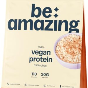 BE AMAZING Vegan Protein Powder, Brown Sugar Oatmeal, 20g Plant Based Protein with Prebiotic Fiber, Low Carb, Dairy and Gluten Free Shake Mix, No Added Sugar, 29.3 oz, 25 Servings