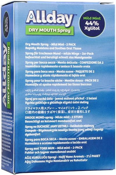 Allday Dry Mouth Spray - Maximum Strength Xylitol, Fast Acting, Non-Acidic (Pack of 2)