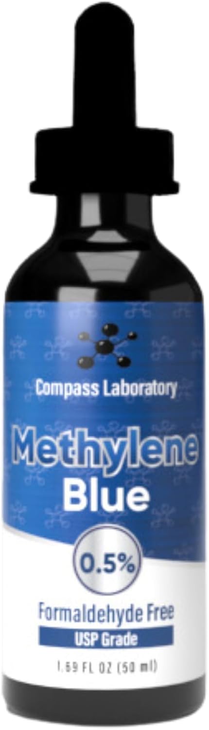 COMPASS LABORATORY Methylene Blue Pharmaceutical Grade, USP Grade, Third-Party Tested Dietary Supplement for Humans, No Formaldehyde, Made in USA (1% 50ml Bottle)