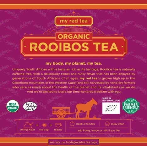 My Red Tea | USDA Organic Rooibos Tea | 80 Tagless Teabags | Single-Origin, Farmer-Friendly, Caffeine-Free | Sustainably Farmed in South Africa | Pure & Natural
