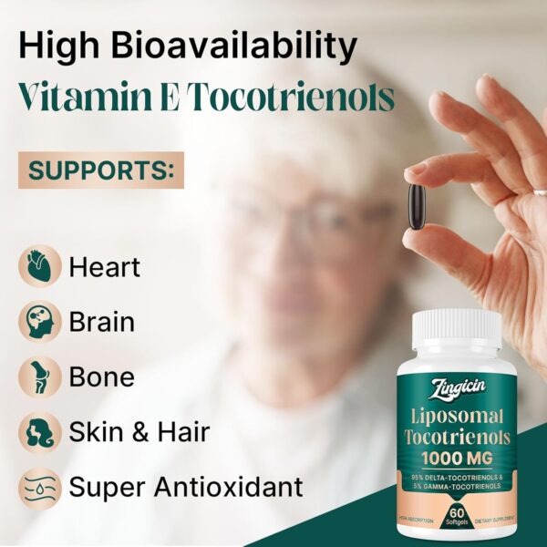 Vitamin E Tocotrienols - Liposomal Tocotrienols Supplement 1000mg, Highly Absorbable Delta Tocotrienol and Gamma Tocotrienol for Bone Health, and Antioxidant Support, 120 Softgels