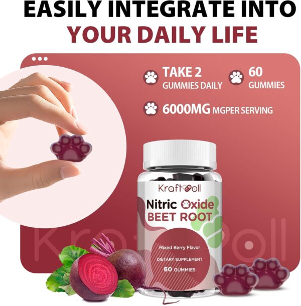 Nitric Oxide Beet Root Gummies with Grapeseed Powder, Pomegranate Powder, Vitamin C & B12 – Sugar-Free, Mixed Berry Flavor – 60 Gummies