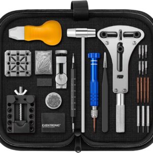 【2025 Upgrade】Eventronic Watch Repair Kit, Watch Link Removal Kit, Watch Battery Replacement Tool Kit & Strap Adjustment, Watch Tool Kit with Spring Bar, Case Opener, Link Remover, Carrying Case