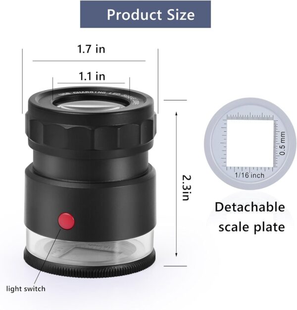 30X Loupe Magnifier, USB Rechargeable 8 Lights Portable Eye Loupe Sewing Magnifying Glass for Watches, Jewelry, Coins, Currency, Stamps