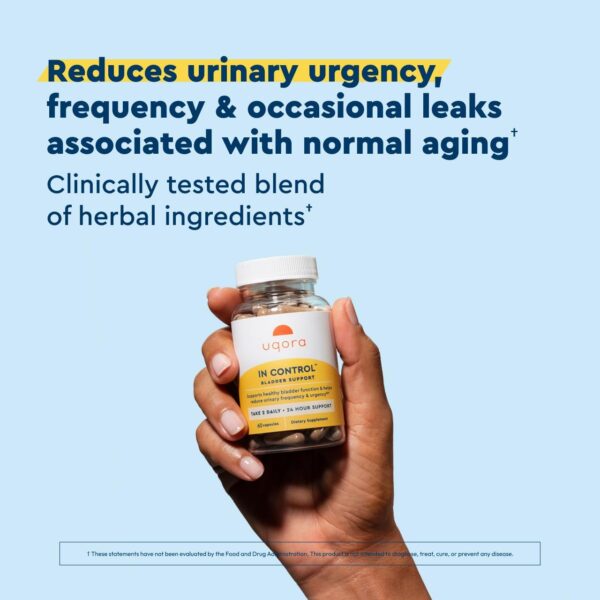 Uqora in Control Bladder Support - Daily Bladder Care & Support for Urinary Comfort - Made with botanicals, Like Horsetail & Spicebush - Gluten-Free & Vegetarian - 60 Capsules