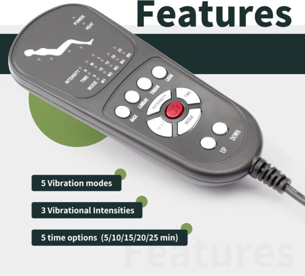 3 Pin Replacement Massage Function Remote Handset Controller for Recliner Lift Chair, Controls 1 Lifting Up/Down Motor 4 Sets of Vibration Motors 1 Heating Pad