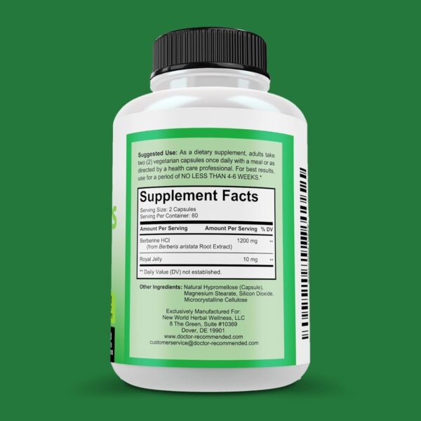 DOCTOR RECOMMENDED SUPPLEMENTS Berberine Plus 1200mg Per Serving - 120 Veggie Capsules with Royal Jelly