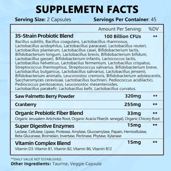 ZEBORA Probiotics for Men 100 Billion CFU - Probiotics for Digestive Health, Men's Probiotic Supplement, Prebiotics & Enzymes, for Prostate Health with Saw Palmetto | 90 Veg Capsules