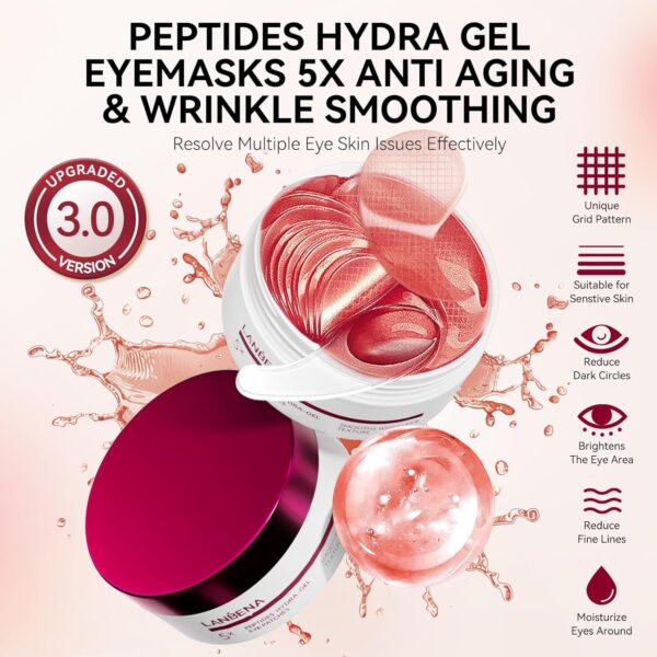 LANBENA Peptides Hydra-Gel Eye Patches for Dark Circles and Puffy Eyes, Reduce Under Eye Bags and Smooth Wrinkles, Anti-Aging, Eye Skin Care Pads With Soluble Collagen and Peptides-30 Pairs