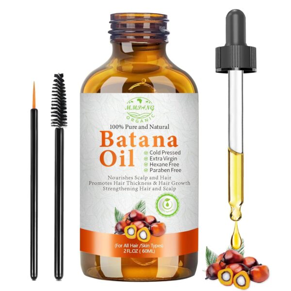 Batana Oil for Hair Growth Organic Raw Batana Hair Oil Natural Cold Pressed Pure Glass Bottle Oils to Thicken Brows, Repair Hair & Scalp, Fights Frizz, All Hair Types (2 fl oz) by MMPANG