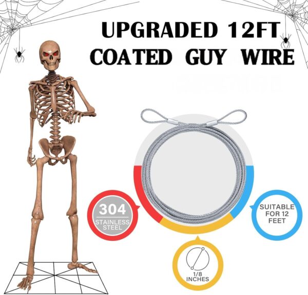 12 ft Skeleton Replacement Accessories - Replacement Coated Guy Wire Cable, Upgrade Stainless Steel Wire Repair Parts for 12ft Giant-Sized Skeleton Part U