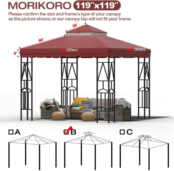10x10 Canopy Replacement Top Double Tiered Gazebo Cover for Yard, Patio & Garden Durable Sunshade Replacement (Red with lace)