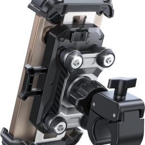 JOYROOM Motorcycle Phone Mount Holder - [Dual Vibration Dampener] 150mph Anti-Shock Phone Holder for Motorcycle [Upgrade Metal Handlebar Clamp] - Bicycle Bike Phone Holder Mount for 4.7-7" Cell Phones