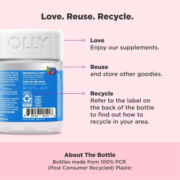 OLLY Glowing Skin Gummy, Hydrated & Youthful Skin,* Hyaluronic Acid, Collagen Peptides, Sea Buckthorn, Plump Berry Flavor, 25 Day Supply - 50 Count