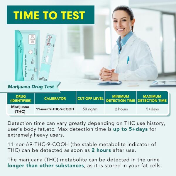 Easy@Home Marijuana Drug Test Kit for Urine - THC Tests for Home Use (10 Pack), Weed Detox Testing Kits with 50 ng/ml Cutoff Level, #EDTH-114