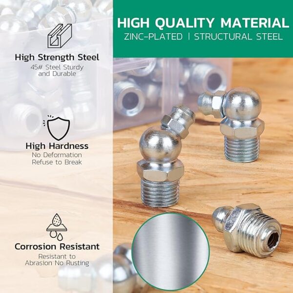 240PCS Grease Fittings Assortment,SAE & Metric Zerk Grease Fittings Straight 45 90 Degree with Wrench Kit(7-11mm) for Grease Gun