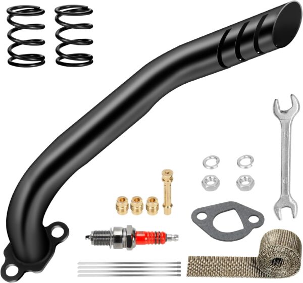 212cc Exhaust Pipe Kit Compatible with Predator 212 196cc 224cc Coleman Mini Bike CT200U CT200U-EX BT200X KT196 Go Kart Baja Warrior GX160 GX200 OHV Clone Engine Parts w/Valve Springs (Black)