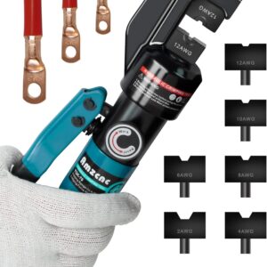 AMZCNC Hydraulic Crimping Tool with 9 Sets of American Standard Dies Battery Terminal Crimper Battery Cable Crimper (Standard US 12 AWG to 2/0 AWG)