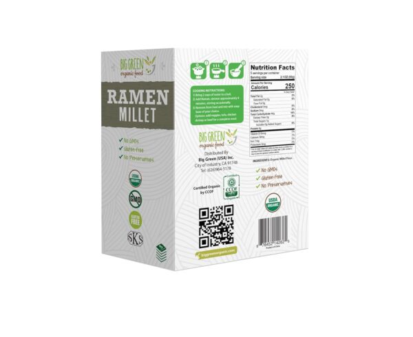 Big Green Organic Food- Organic Millet Ramen, Gluten-Free, Lectin-Free, Non-GMO, Vegan, Wheat and Rice Alternative (2.11 Ounce (25 Pieces))