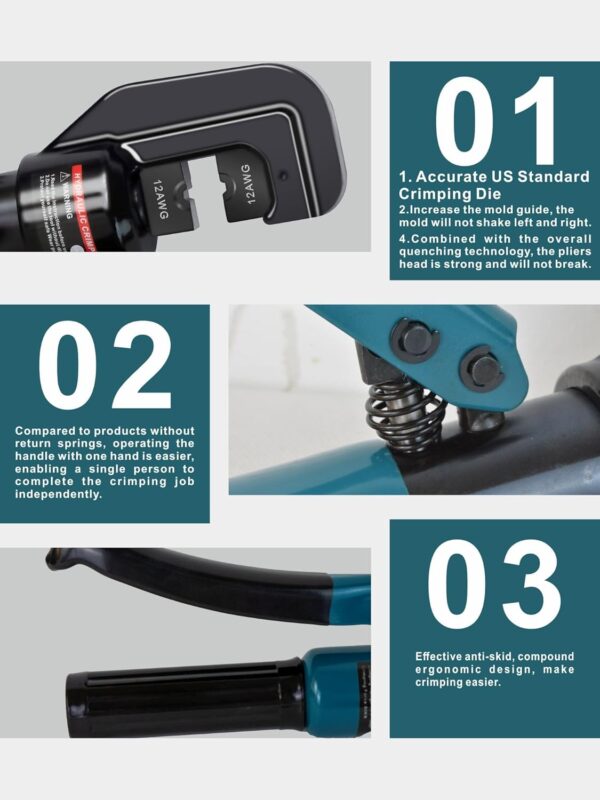 AMZCNC Hydraulic Crimping Tool with 9 Sets of American Standard Dies Battery Terminal Crimper Battery Cable Crimper (Standard US 12 AWG to 2/0 AWG)