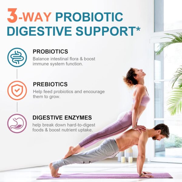 Probiotics 120 Billion CFUs 18 Strains, 3 Prebiotics & Digestive Enzymes for Men Women,Digestive & Immune Support,Shelf Stable Non-GMO 60 Capsules