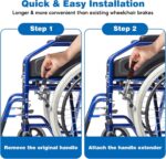 2 Pcs Wheelchair Brake Extenders, 5 Inch Anti-Slip Brake Extension Handles Replacement for Wheelchair Wheel Lock Grips, Transport Chair, Power Chair Accessories (Silver)