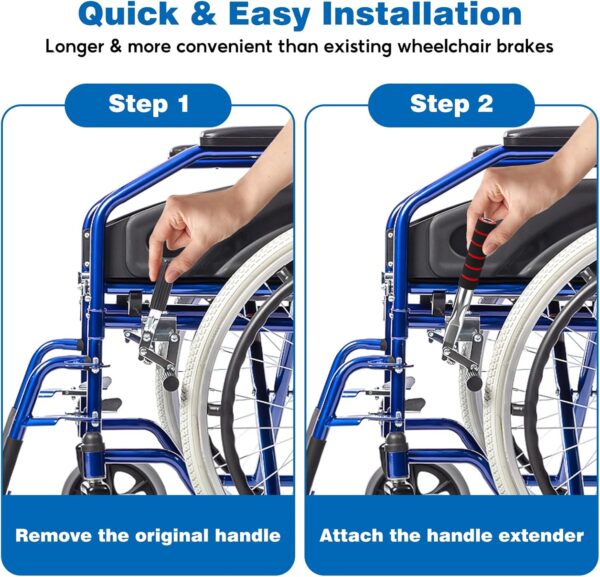 2 Pcs Wheelchair Brake Extenders, 5 Inch Anti-Slip Brake Extension Handles Replacement for Wheelchair Wheel Lock Grips, Transport Chair, Power Chair Accessories (Silver)