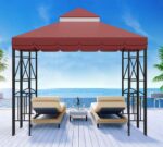 10x10 Canopy Replacement Top Double Tiered Gazebo Cover for Yard, Patio & Garden Durable Sunshade Replacement (Red with lace)