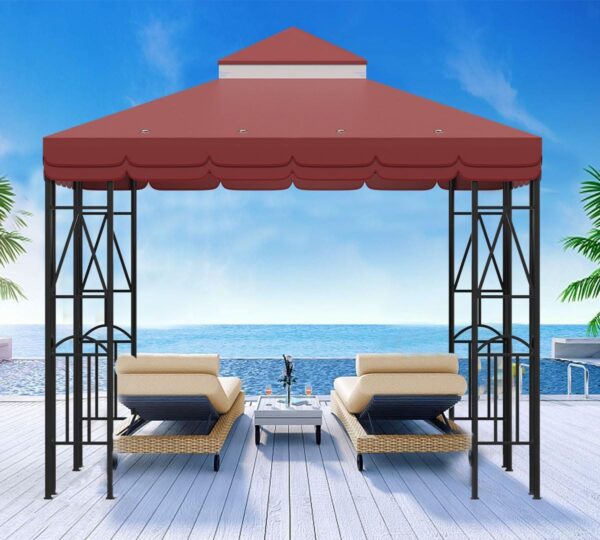 10x10 Canopy Replacement Top Double Tiered Gazebo Cover for Yard, Patio & Garden Durable Sunshade Replacement (Red with lace)