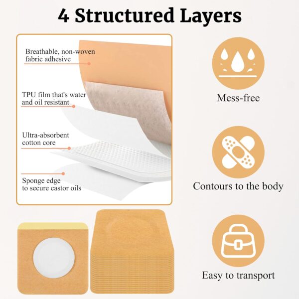 Paw Legend 20 Pcs Disposable Castor Oil Pack Wrap for Belly Button Patch Organic Cotton Self-Adhesive Castor Oil Wrap Highly Absorbent No Washing (Oil Not Included)
