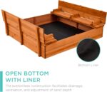 Best Choice Products Kids' Outdoor Wooden Sandbox Large, Cedar Wood with Foldable Bench Seats and Sand Protection, Bottom Liner Included - Brown