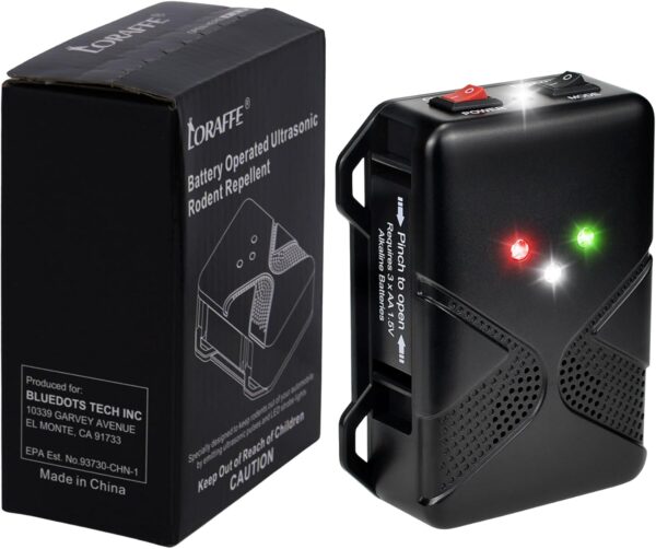 Ultrasonic Rodent Repellent for Car Engine – Battery Powered Under Hood Mouse Repeller with Flashing Strobe Light, Keeps Rats and Mice Away from Vehicle, Automobile, Truck, Garage, Attic, Barn, Shed