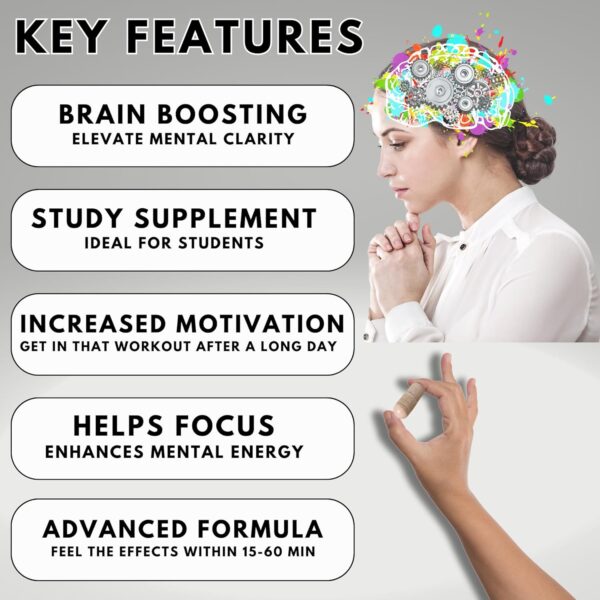 Addrell Energy Stimulant Pills- Natural Nootropic Brain Supplement Alternative Pill & Study Supplements Substitute to Elevate Mental Clarity for Women & Men OTC- 60 Mind Booster Capsules