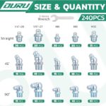 240PCS Grease Fittings Assortment,SAE & Metric Zerk Grease Fittings Straight 45 90 Degree with Wrench Kit(7-11mm) for Grease Gun