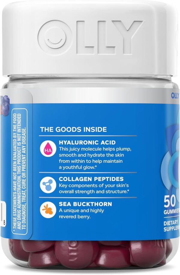 OLLY Glowing Skin Gummy, Hydrated & Youthful Skin,* Hyaluronic Acid, Collagen Peptides, Sea Buckthorn, Plump Berry Flavor, 25 Day Supply - 50 Count