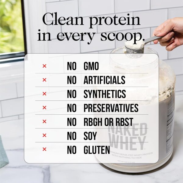 NAKED Whey 2LB 100% Grass Fed Whey Protein Powder - Only 1 Ingredient, Unflavored Whey Protein, Undenatured, Gluten Free, Soy Free, No GMOs, No Preservatives