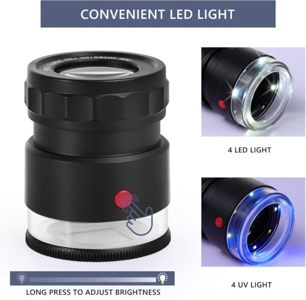 30X Loupe Magnifier, USB Rechargeable 8 Lights Portable Eye Loupe Sewing Magnifying Glass for Watches, Jewelry, Coins, Currency, Stamps